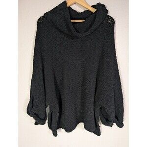 NWOT POL Chunky Knit Oversized Distress Black Turtleneck Cowl Sweater Size M N91